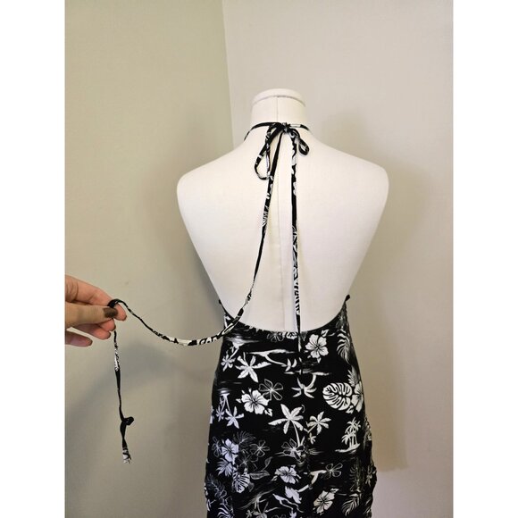 Womens Black White Halter Dress Hawaiian Print Sundress Tropical Beach Cute Sz S - Picture 7 of 8